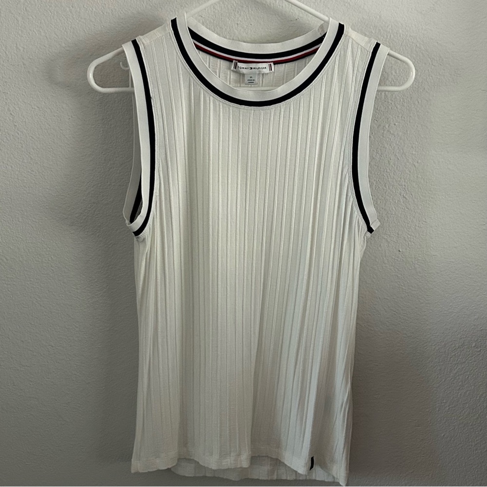 Tommy Hilfiger White ribbed sleeveless top